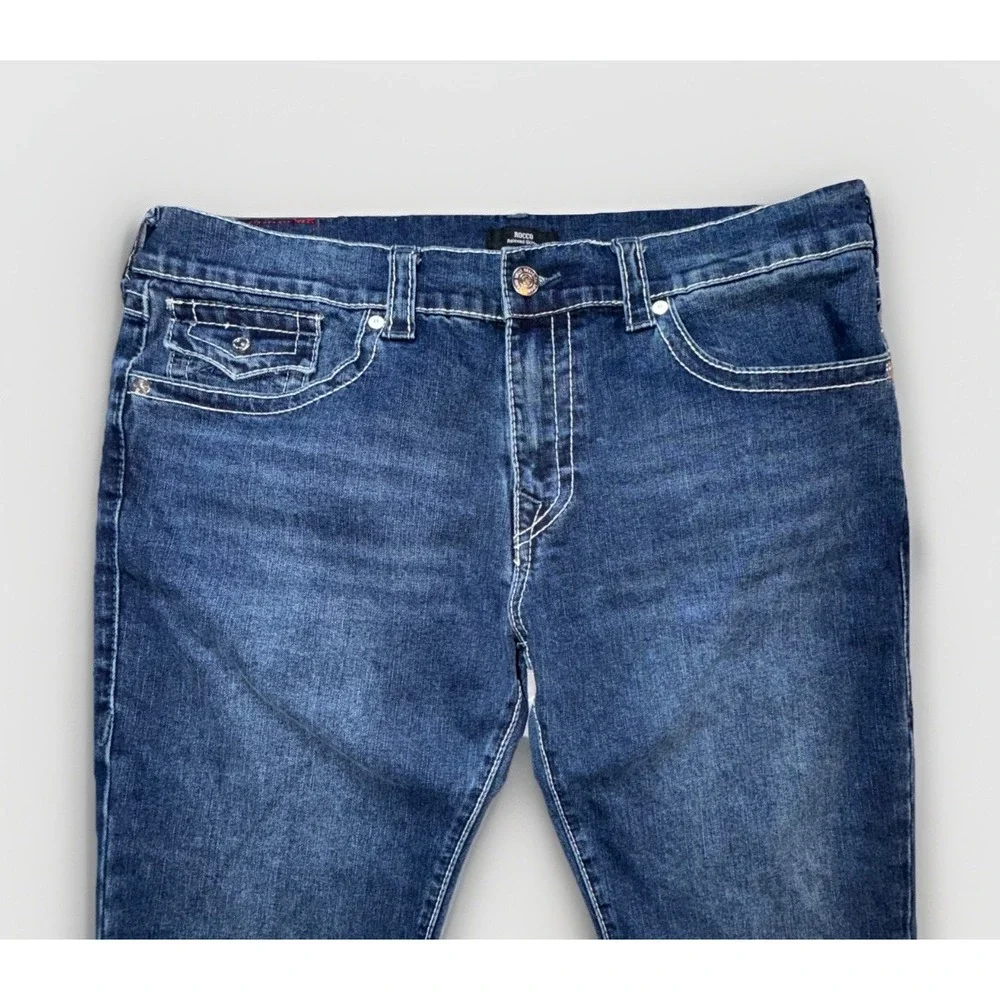 True Religion Rocco Relaxed Skinny Jeans Mens Size 38x34 Dark Wash EUC‎